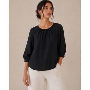 J.Crew Womens Black Textured Grid Scoop Neck Blouse‎ B9448 Size S